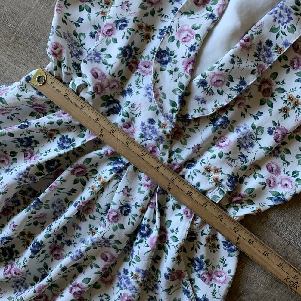 Vintage Periwinkle Floral Midi Dress Womens A-Line Puff Sleeve Belt Cottagecore - Picture 9 of 12